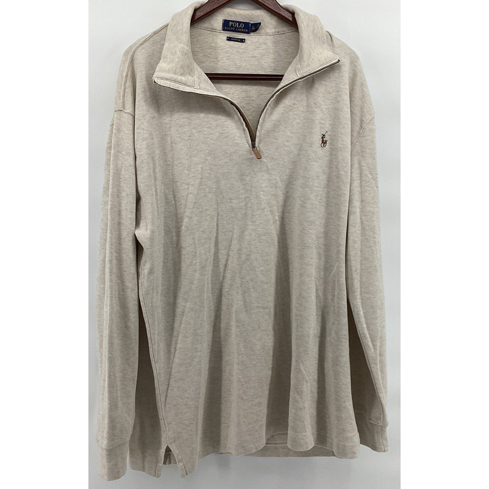 Polo Ralph Lauren Sweater Mens LT Tan Cream Quarter Zip Big Tall Pullover